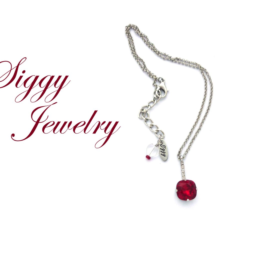 Swarovski Cushion Cut Siam Red Pendant Necklace